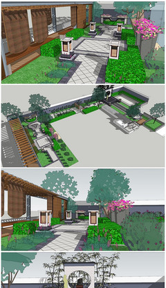 别墅小庭院景观设计 从SU模型到景观小品的空间营造